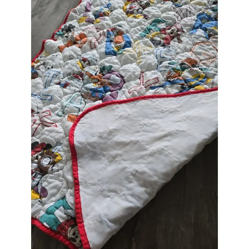 Vintage Walt Disney Mickey Mouse & Friends Alphabet Quilted Crib Blanket 37x47